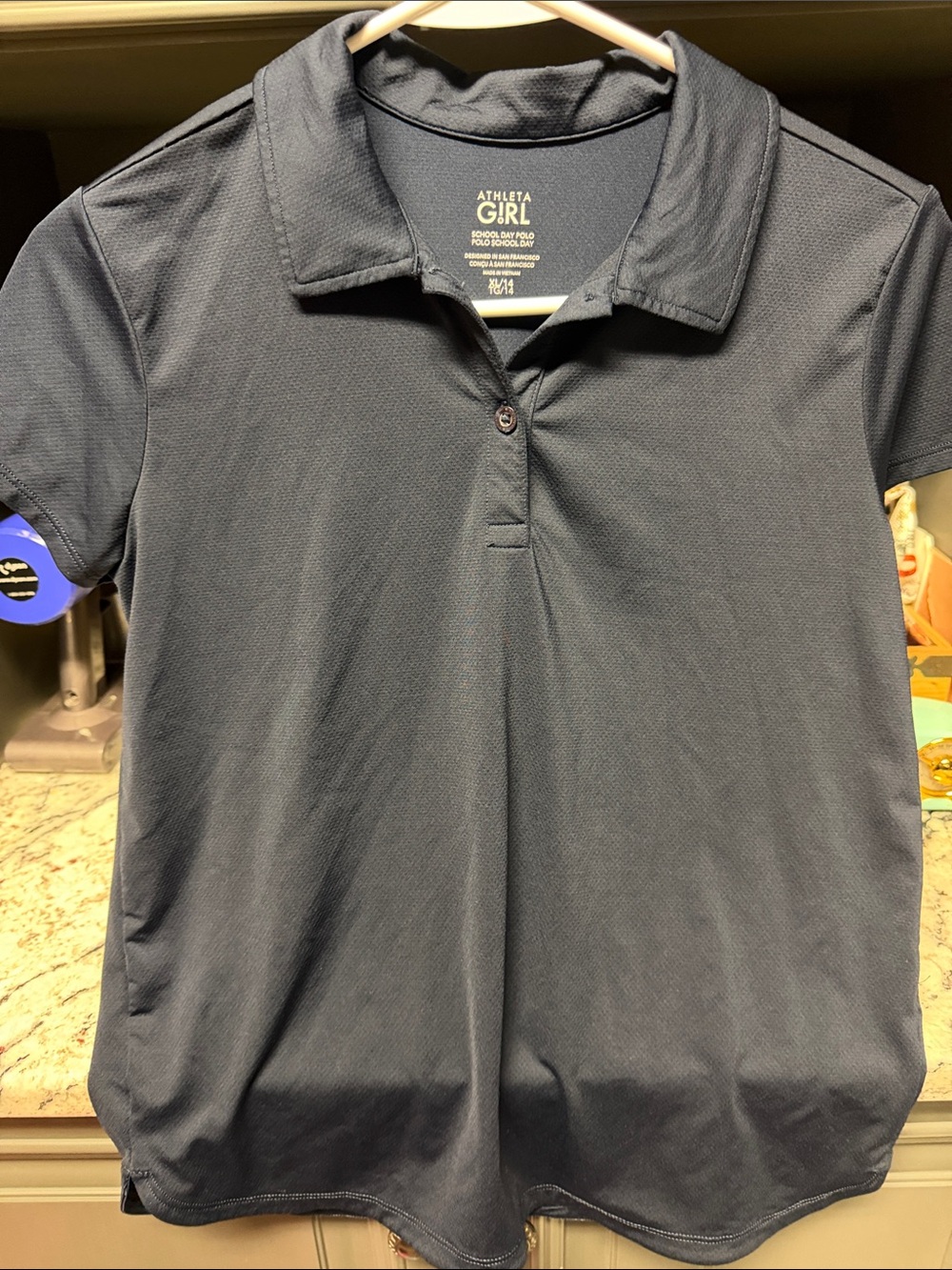 Athleta Girl Navy Short-Sleeve Polo Shirt size 14